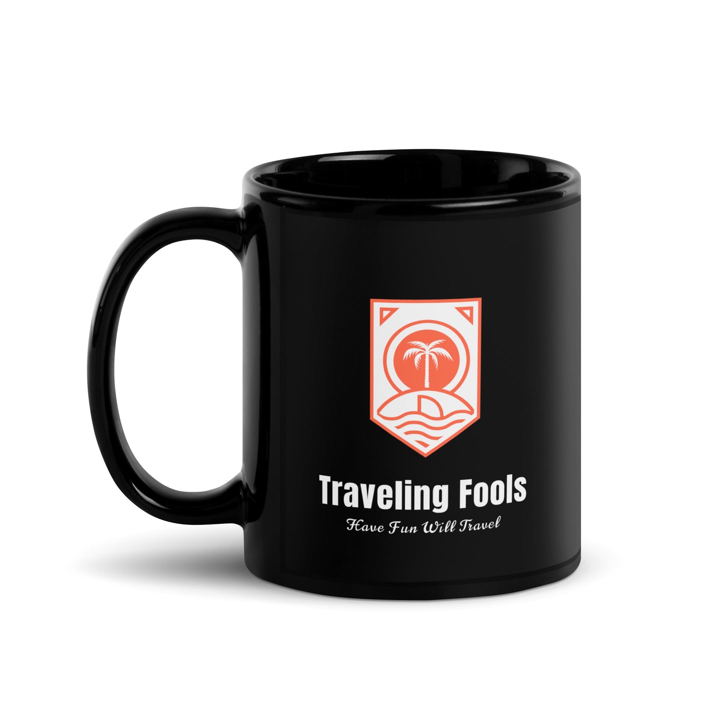 Black Traveling Fools Glossy Mug