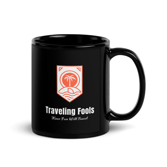 Black Traveling Fools Glossy Mug