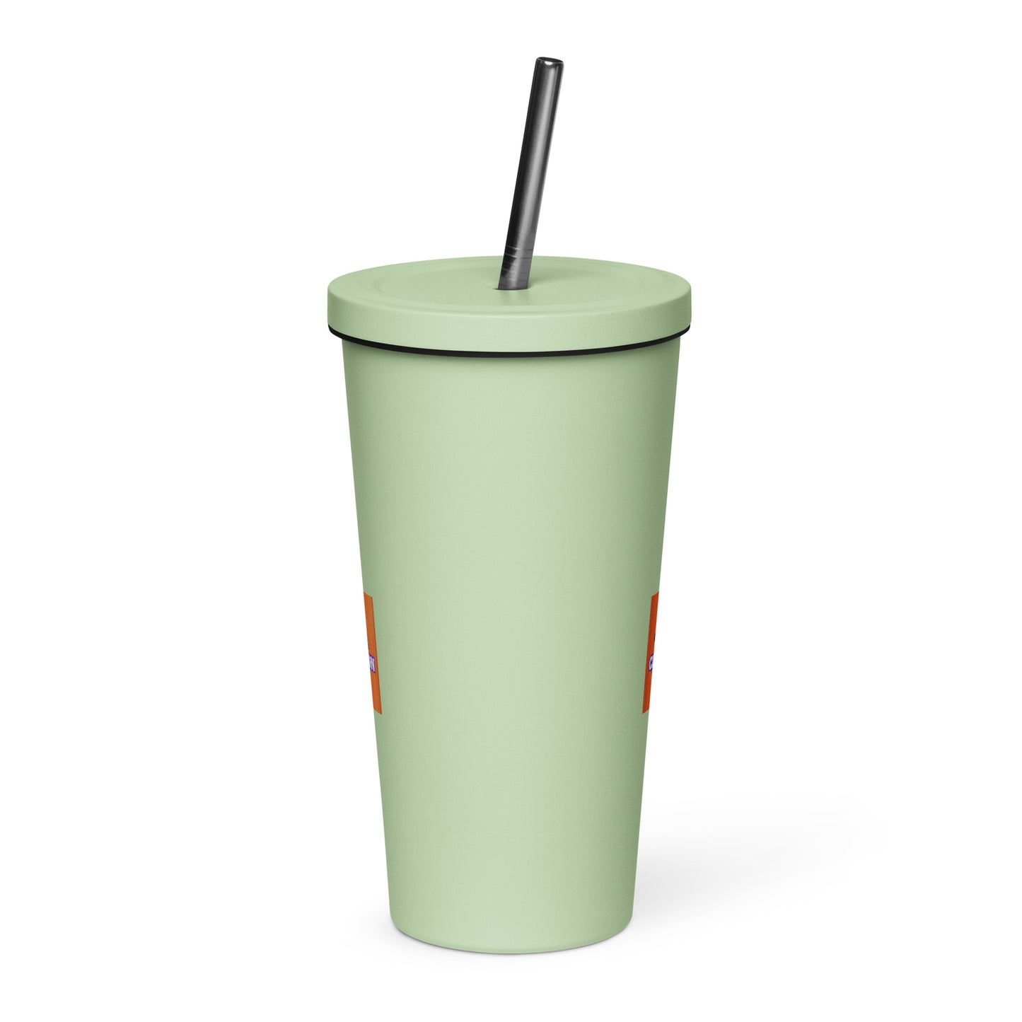 Insulated Clemson VOCFB tumbler with a straw