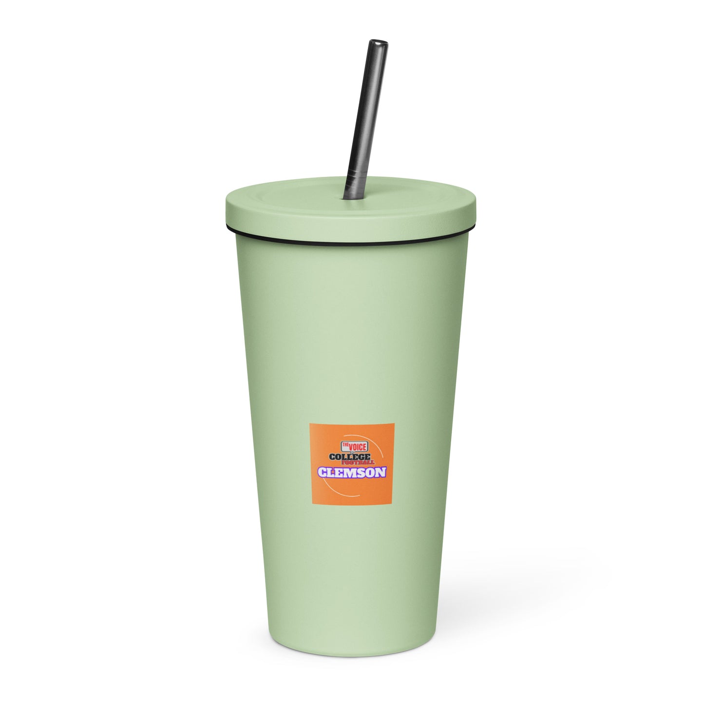 Insulated Clemson VOCFB tumbler with a straw