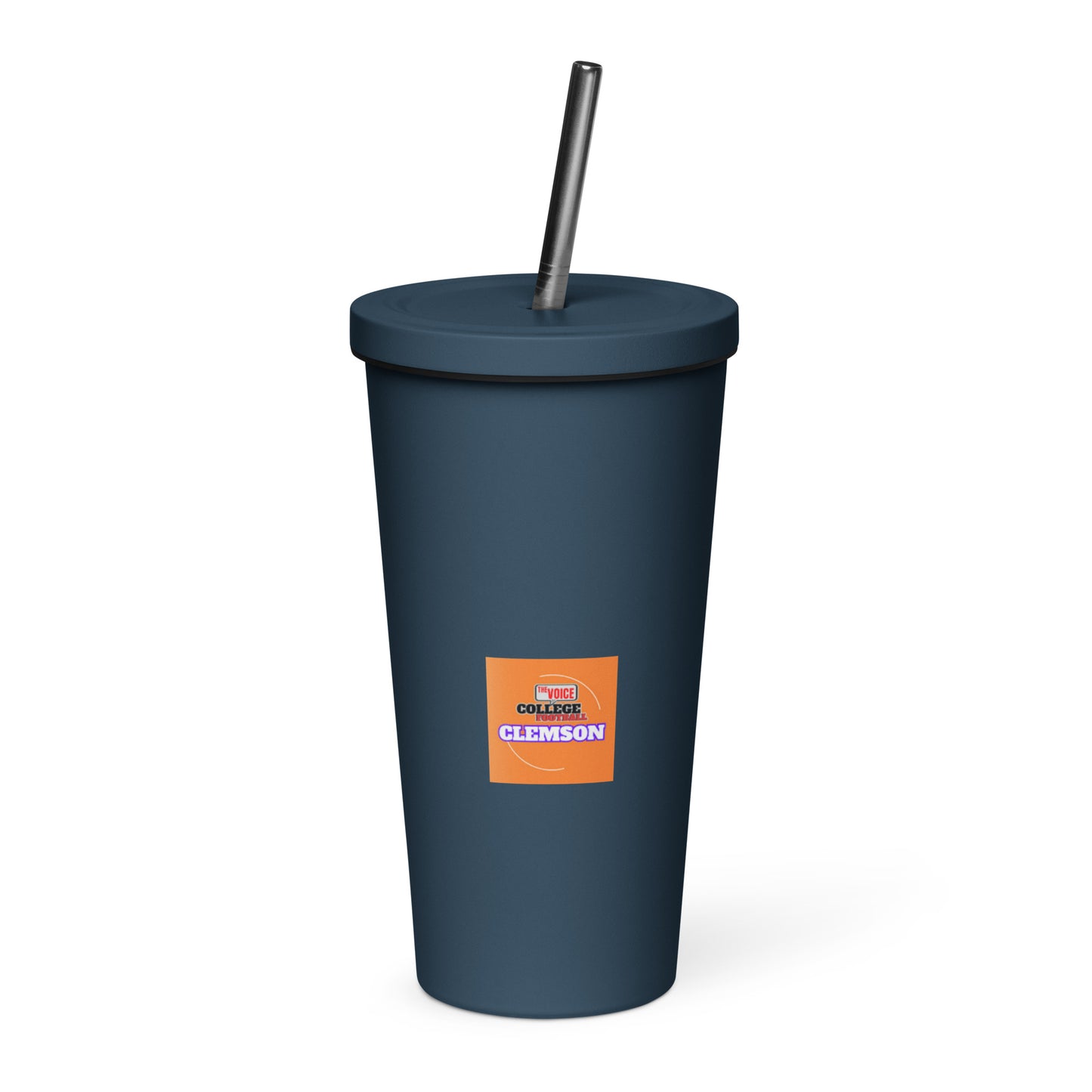 Insulated Clemson VOCFB tumbler with a straw