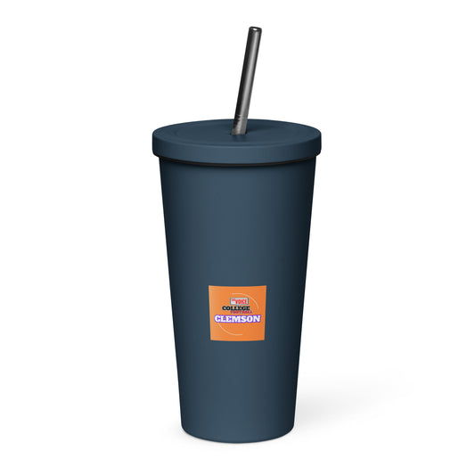 Insulated Clemson VOCFB tumbler with a straw