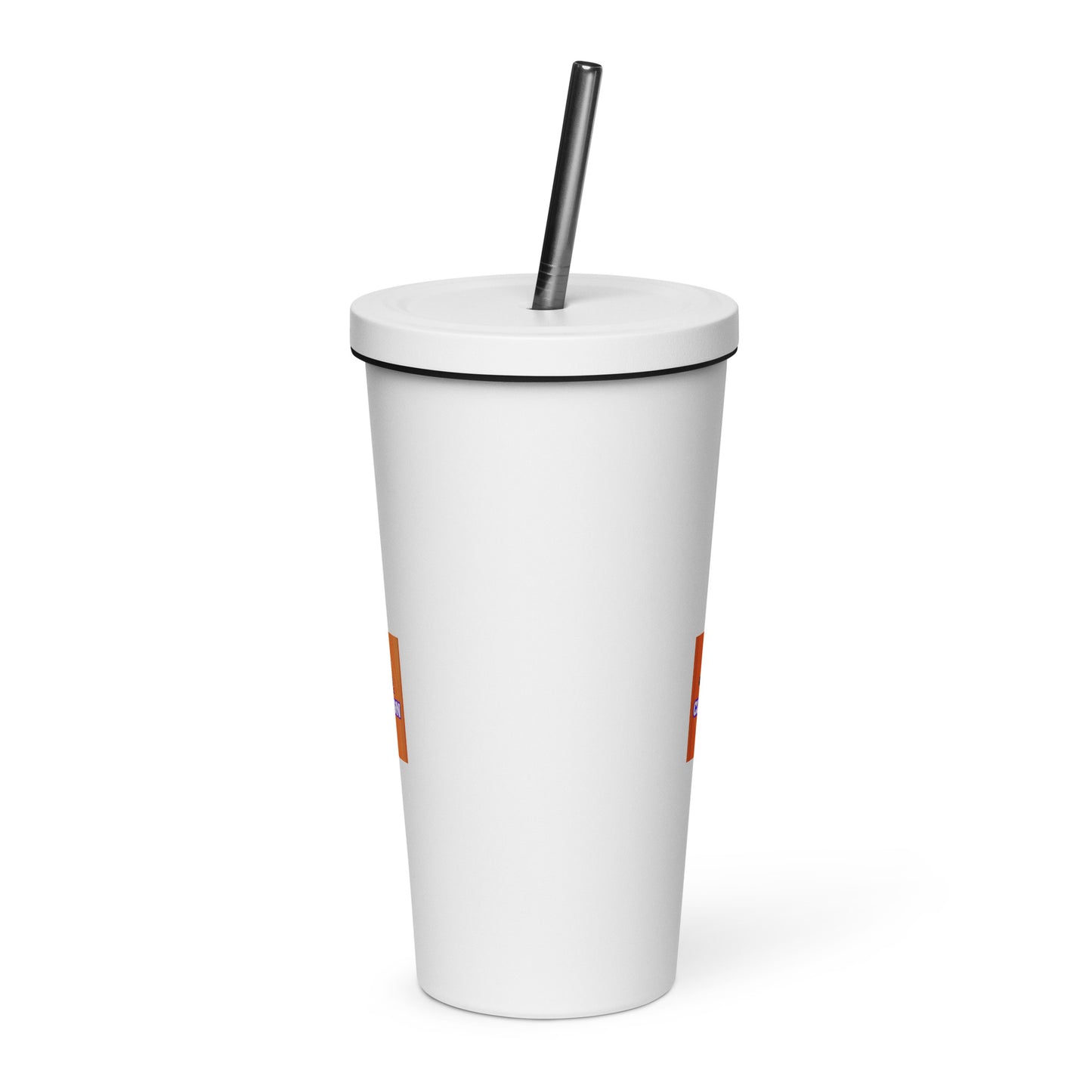 Insulated Clemson VOCFB tumbler with a straw