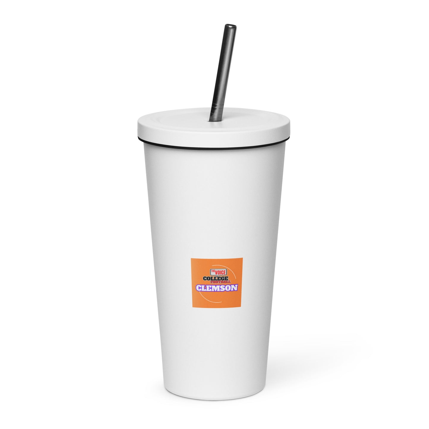 Insulated Clemson VOCFB tumbler with a straw