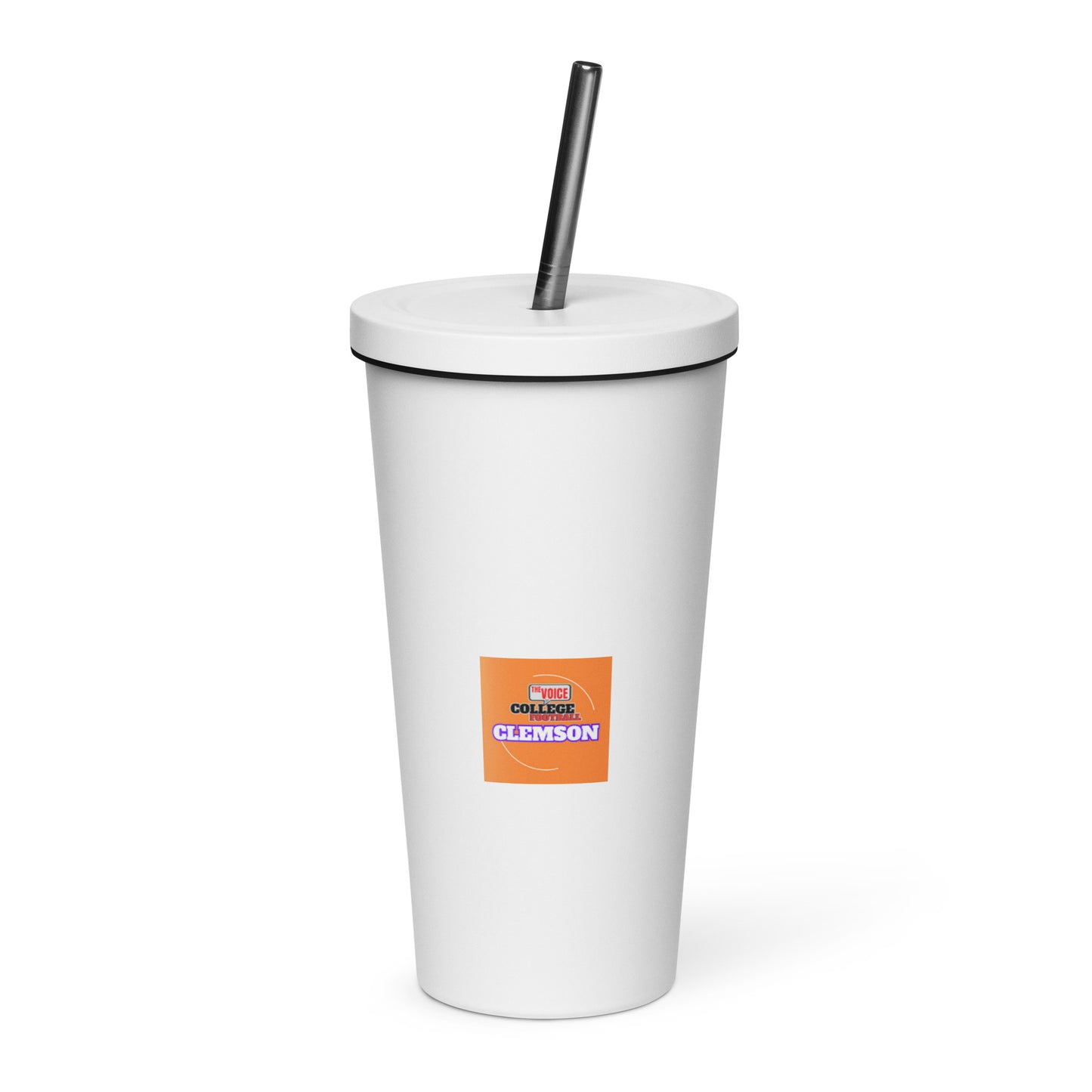 Insulated Clemson VOCFB tumbler with a straw