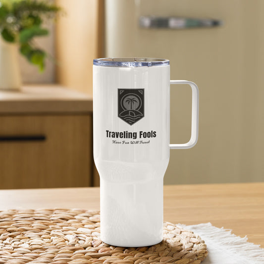 Traveling Fools Travel mug with a handle