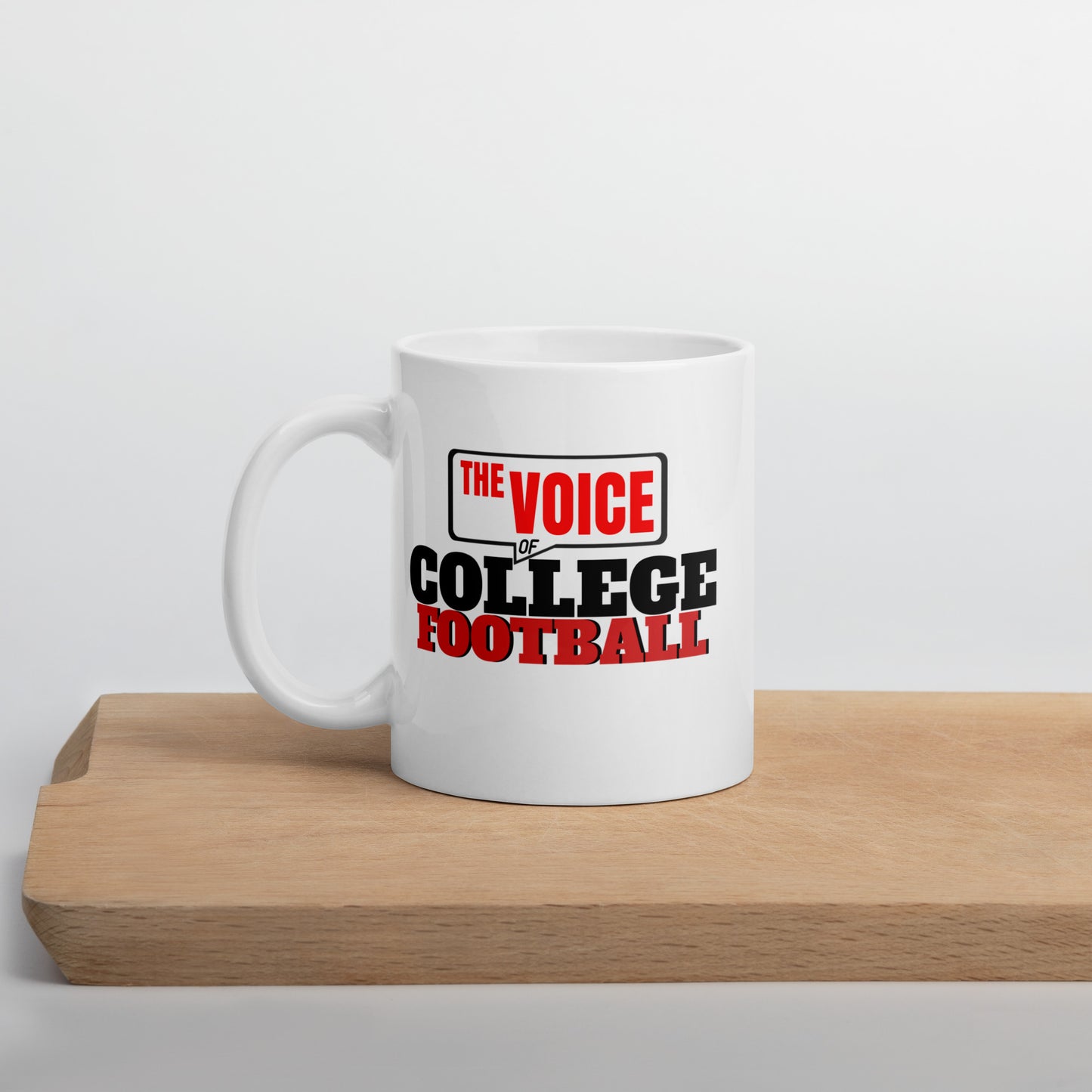 White glossy Voice of College Football mug