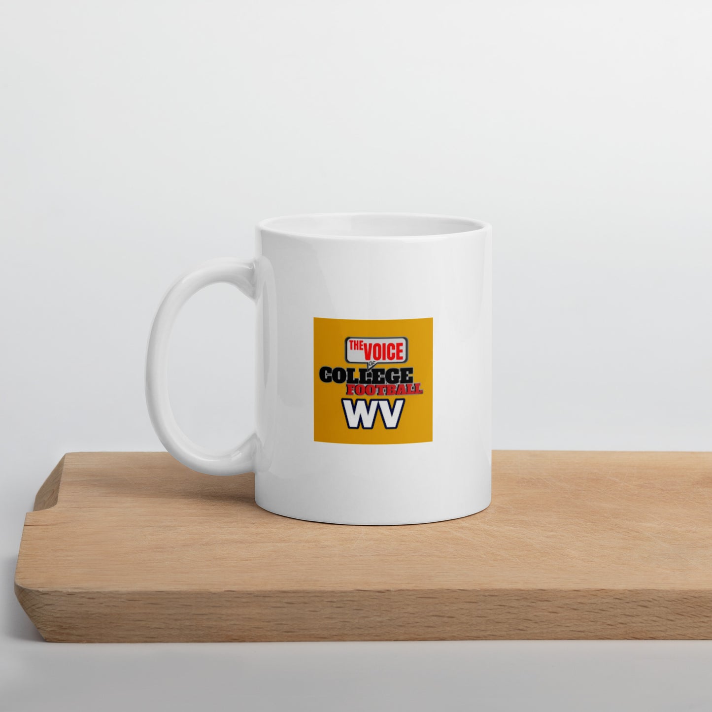 White glossy WV Football mug