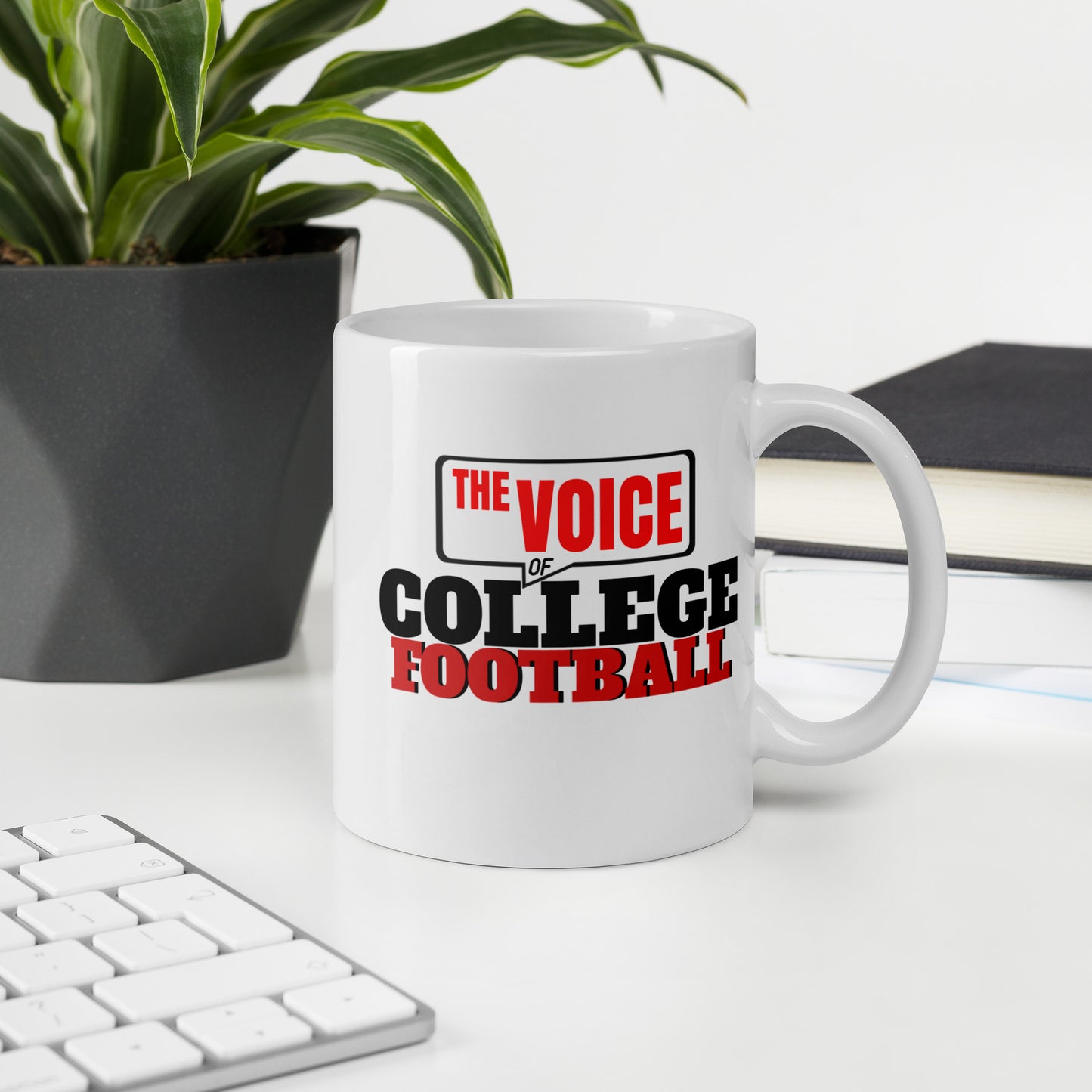 White glossy Voice of College Football mug