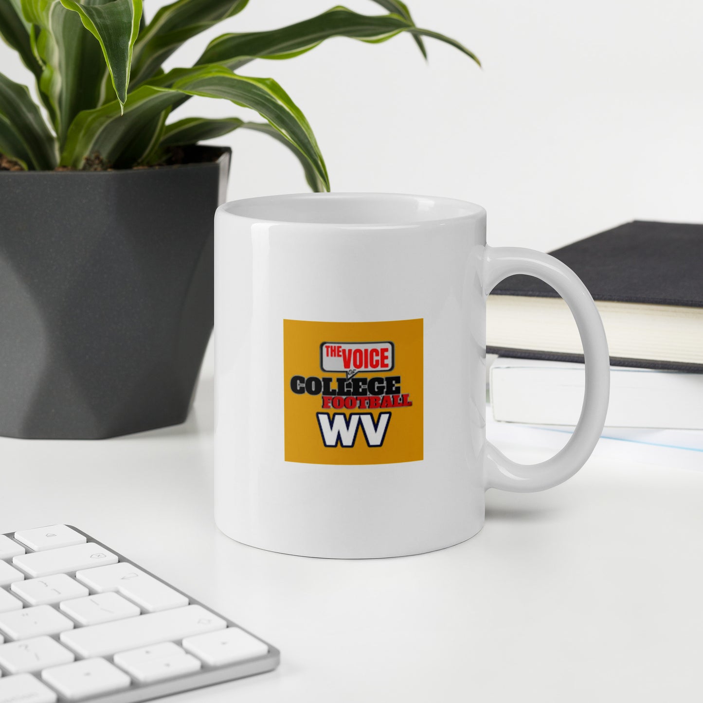 White glossy WV Football mug