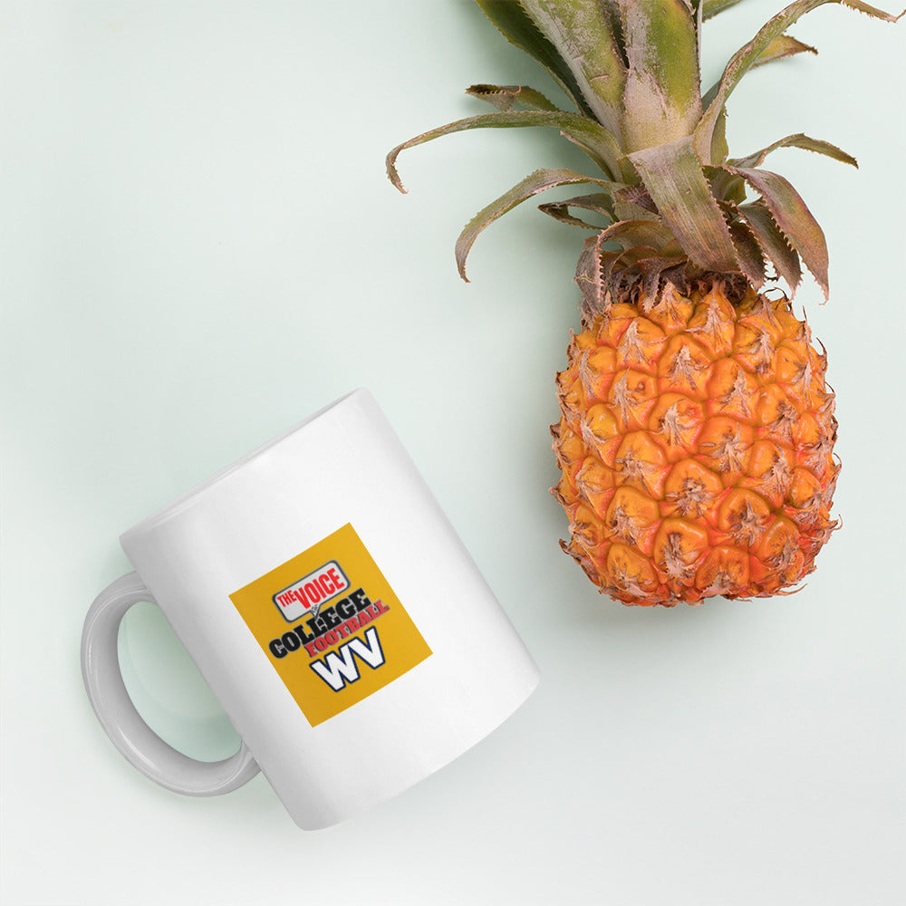 White glossy WV Football mug