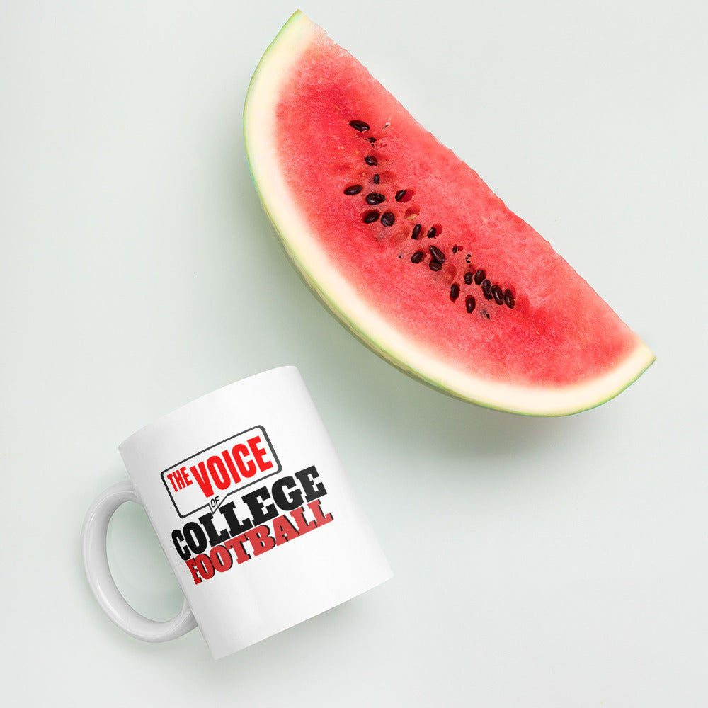 White glossy Voice of College Football mug